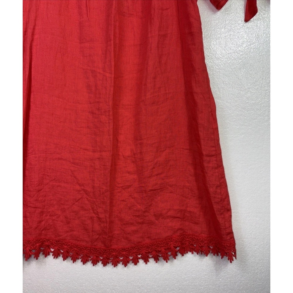 Linen Dress Lungo L' Arno Italy Womens Sz L Red Tie sleeve Lace Boho Beach NWT - Picture 3 of 11